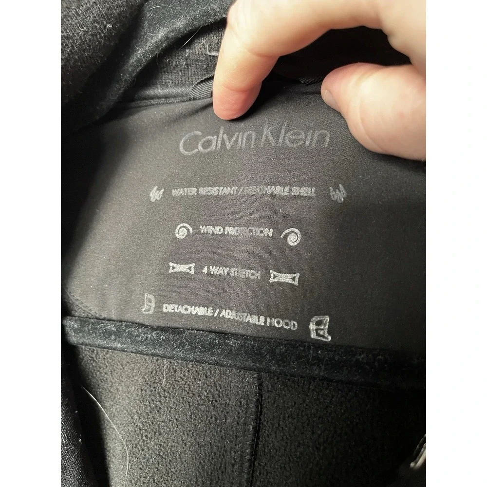 Calvin Klein Hooded Winter Coat Women's Size PM Black Mid-length Heavy Trench